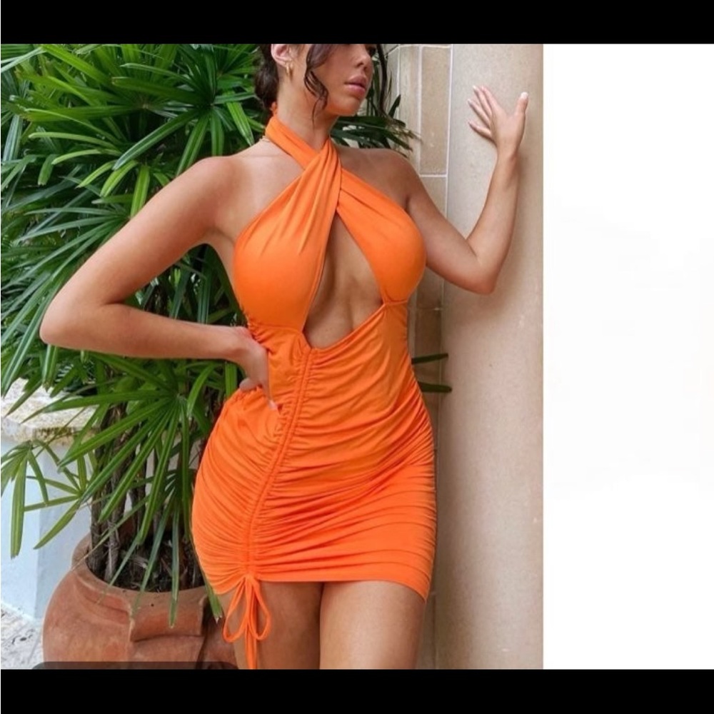 Fashion Nova Orange Scrunch Dress
